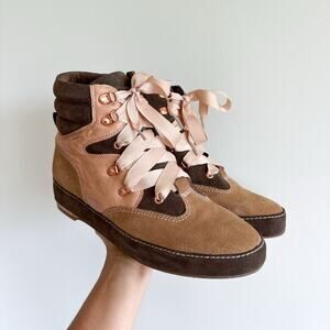 Kelsi Dagger Brooklyn Lace Up Suede Ankle Hiker Boots Mocha 10